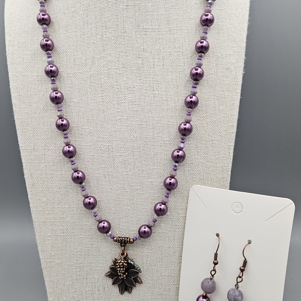 Multi Stone Purple Beaded Necklace and Earring Set